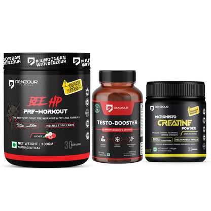 Micronised Creatine + Testostrone Booster + BEE HP Pre Workout