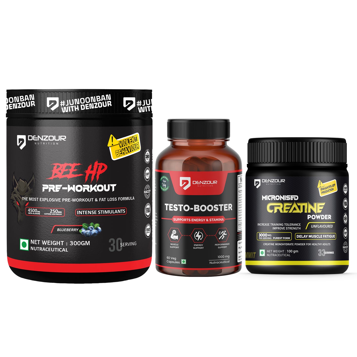 Micronised Creatine + Testostrone Booster + BEE HP Pre Workout