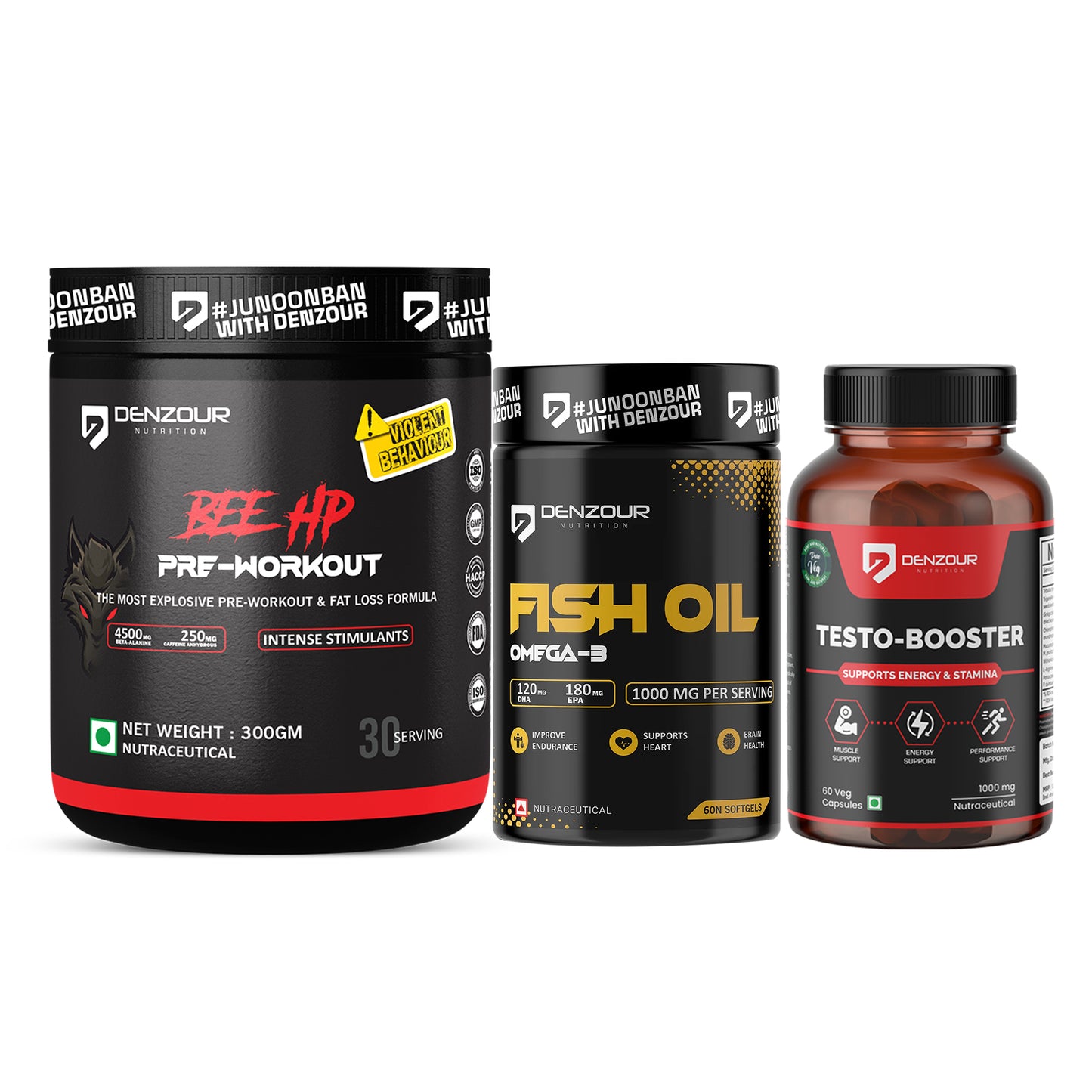 Omega-3 Fish Oil + Testostrone Booster + BEE HP Pre Workout