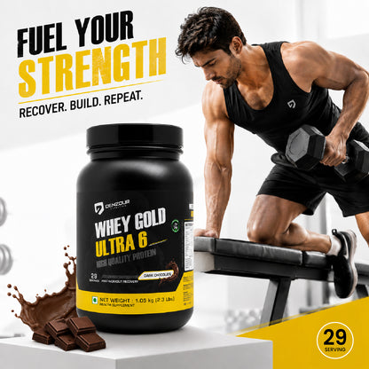 Denzour Whey Gold Ultra 6 High Quality Protein Powder | 1.05Kg & Enhanced Strength