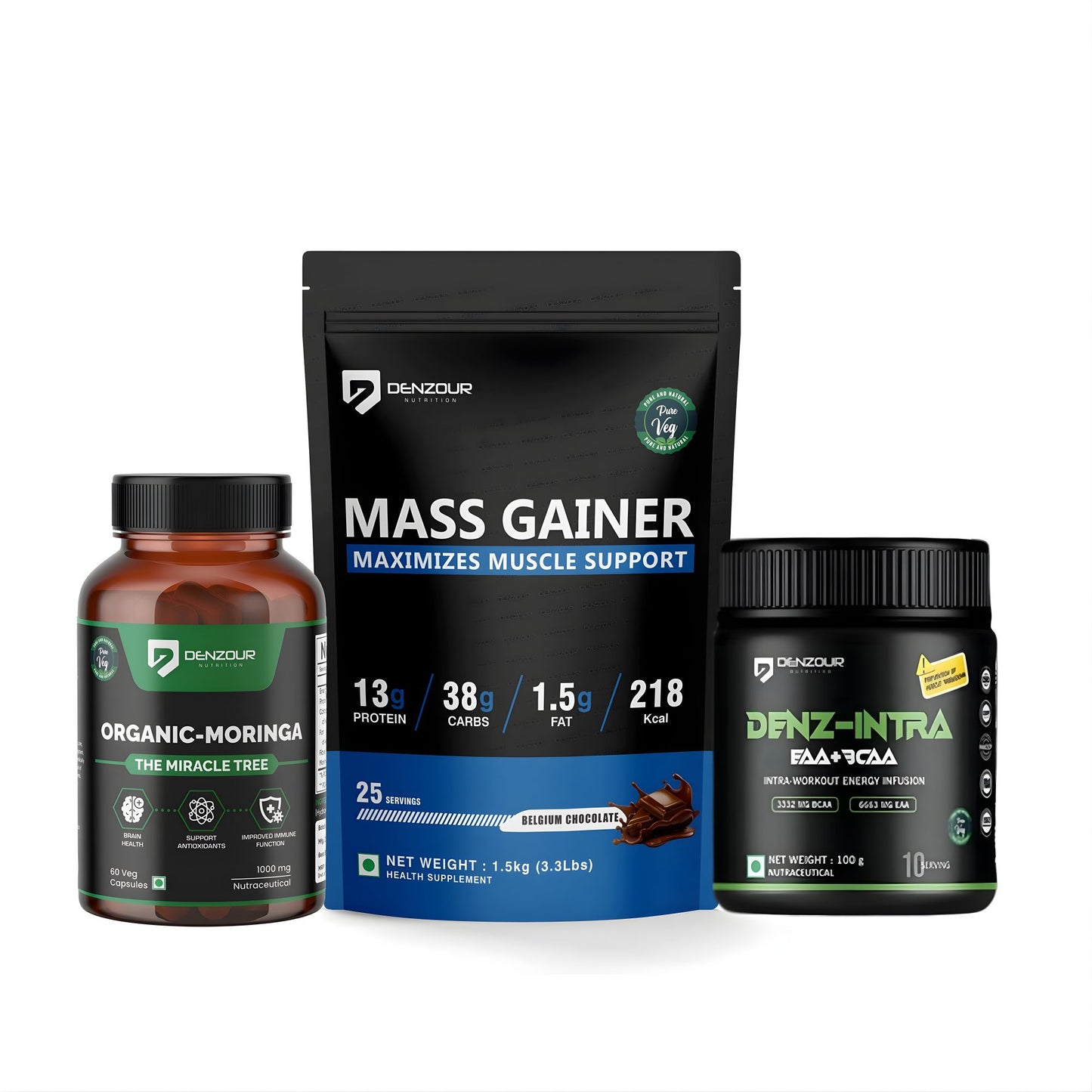 Mass Gainer + Denz Intra BCAA (100G)+EAA + Moringa