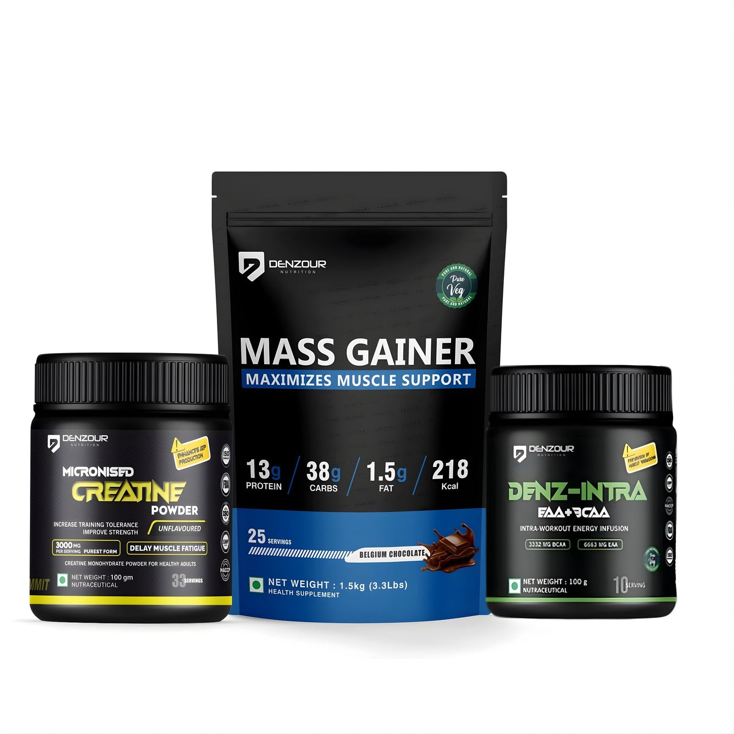 Mass Gainer + Micronised Creatine + Denz Intra