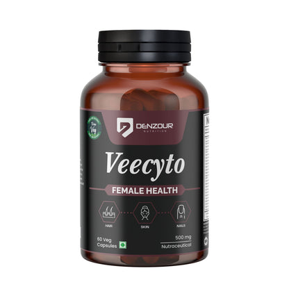 Denzour Veecyto Female Health Supplement | 60 Veg Capsules | For Hair, Skin & Nails