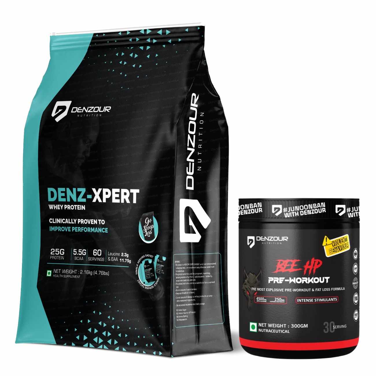 Denz Expert Whey Protein All Flavours + Bee Hp Pre Workout 300g