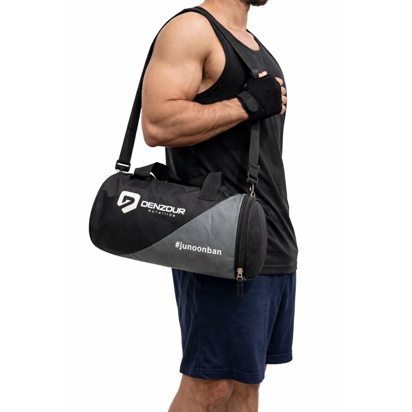 Denzour Nutrition Gym Duffle Bag, Unisex Sports & Travel Kit Bag with Shoulder Strap and Side Zip Pocket